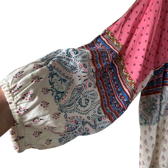 Sundance Peasant Top SZ M Paisley Floral Pink White Cream V Neck Boho Prairie - Picture 4 of 6